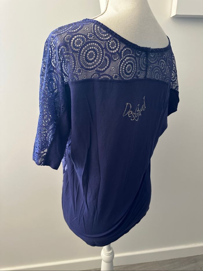 T-shirt en dentelle bleu marine Desigual T34 XS - photo numéro 3