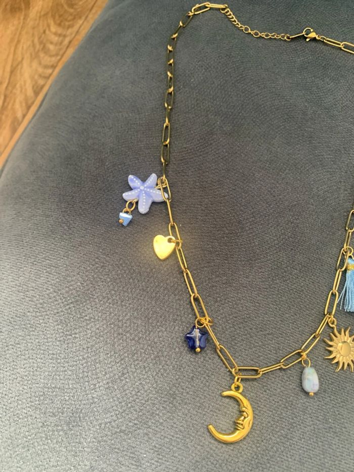 collier lune acier inoxydable doré - photo numéro 2