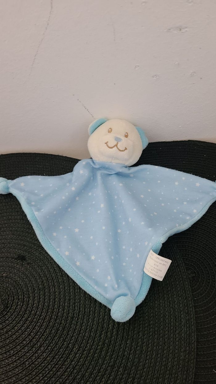 Doudou plat triangle ours bleu blanc étoiles RPC - photo numéro 3