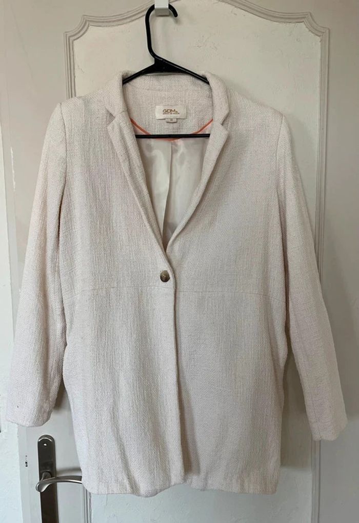 Veste blazer long Grain de malice GDM blanc taille 38 #EmmaLilleM38 - photo numéro 2