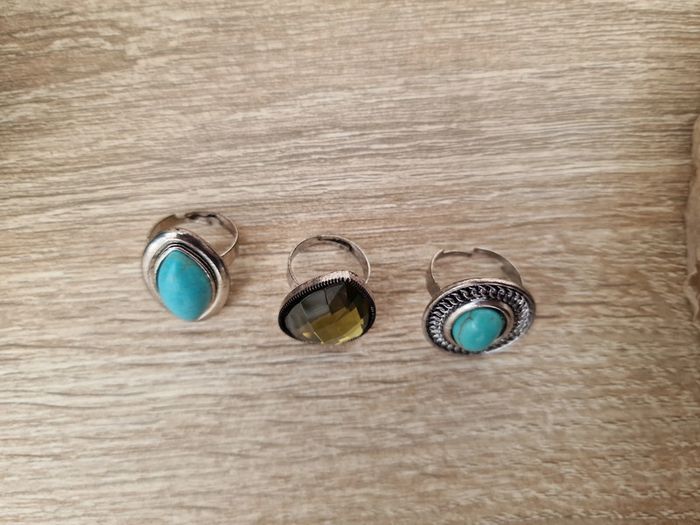 Lot 3 Bagues Réglables Argentées Turquoise Strass - photo numéro 7