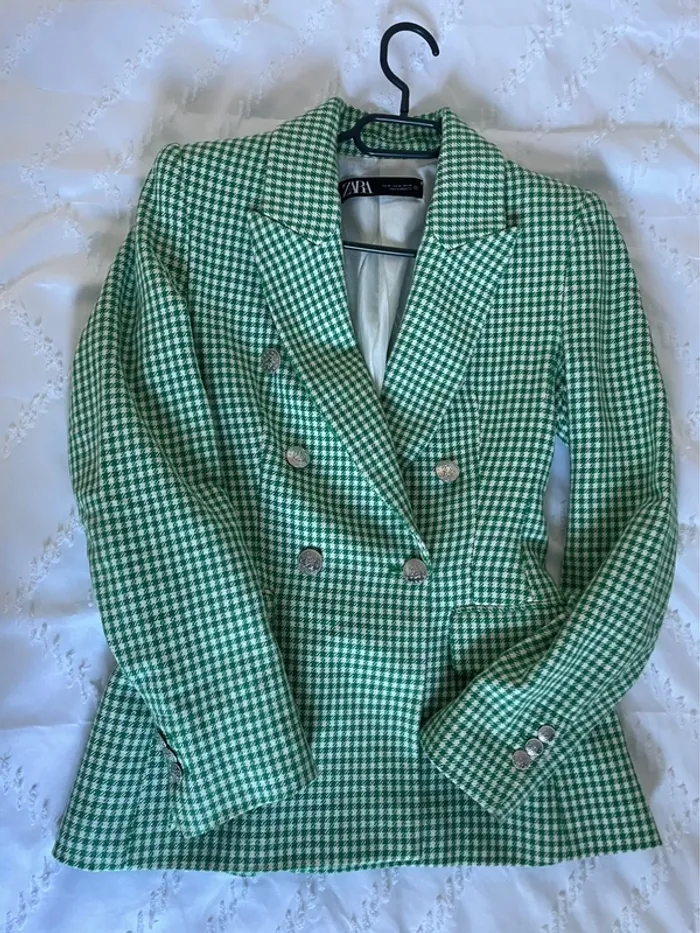 Zara veste blazer tailleur vichy à boutonnage croisé taille XS - photo numéro 10