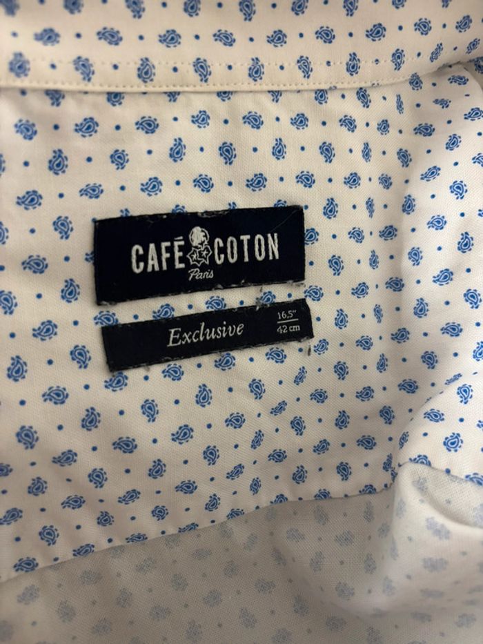 Chemise blanche à motif bleu café coton taille 42 - photo numéro 3