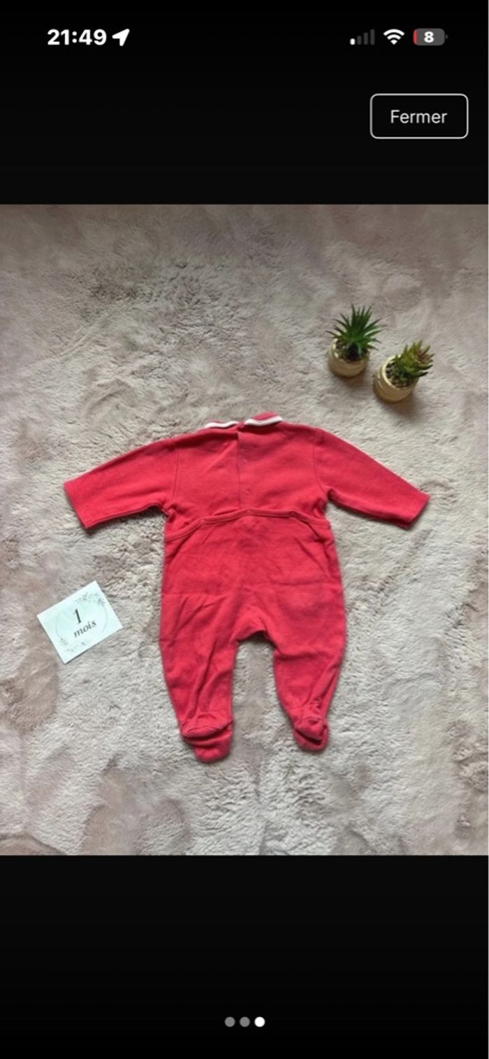 Pyjama bébé 1 mois velours rose 🐥 ultra doux, TBE - photo numéro 3