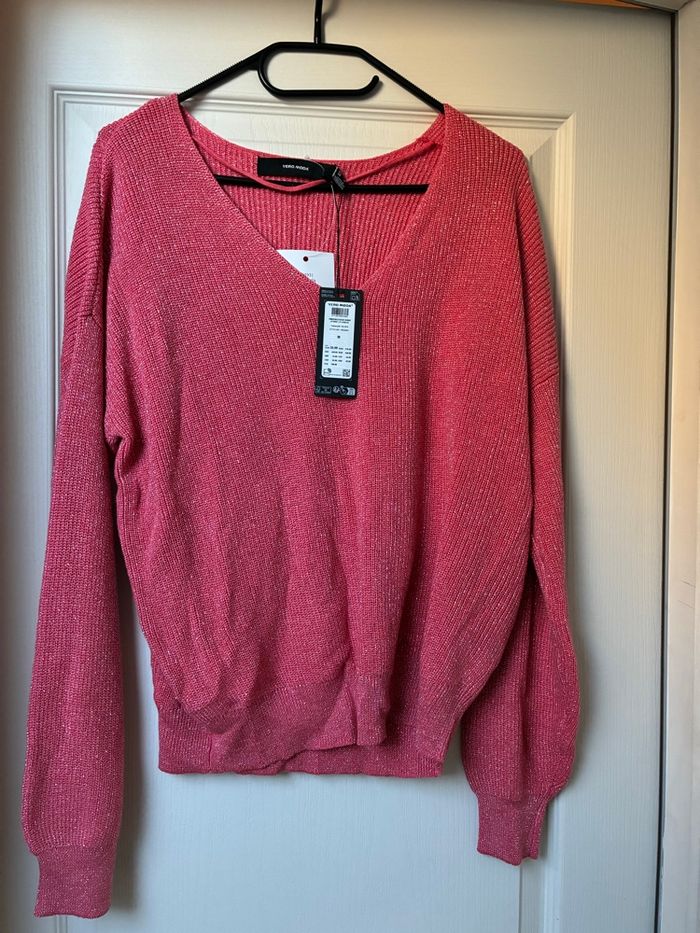 Pull rose lurex argenté