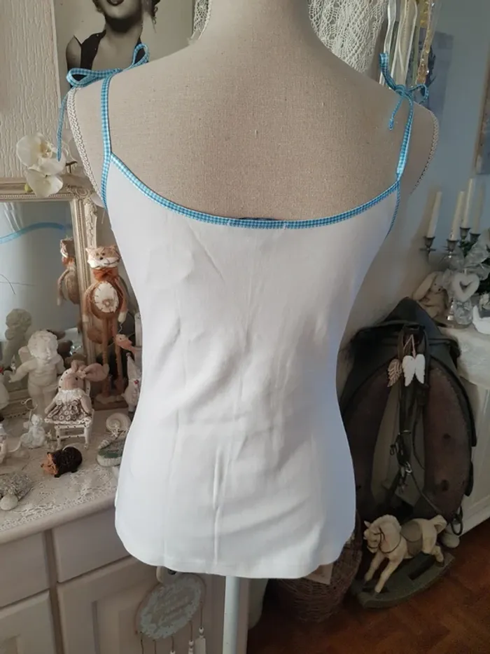 Haut blanc vichy bleu Agathe Velmont Taille 3 Neuf - photo numéro 3