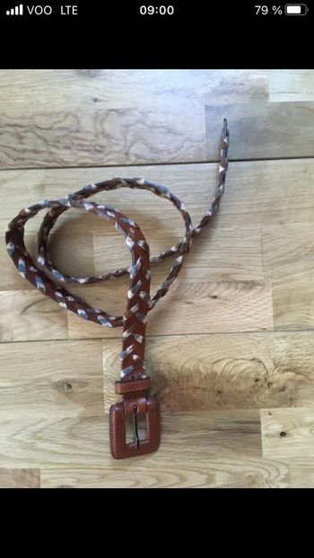 Jolie ceinture cuir et tissu 95cm nickel