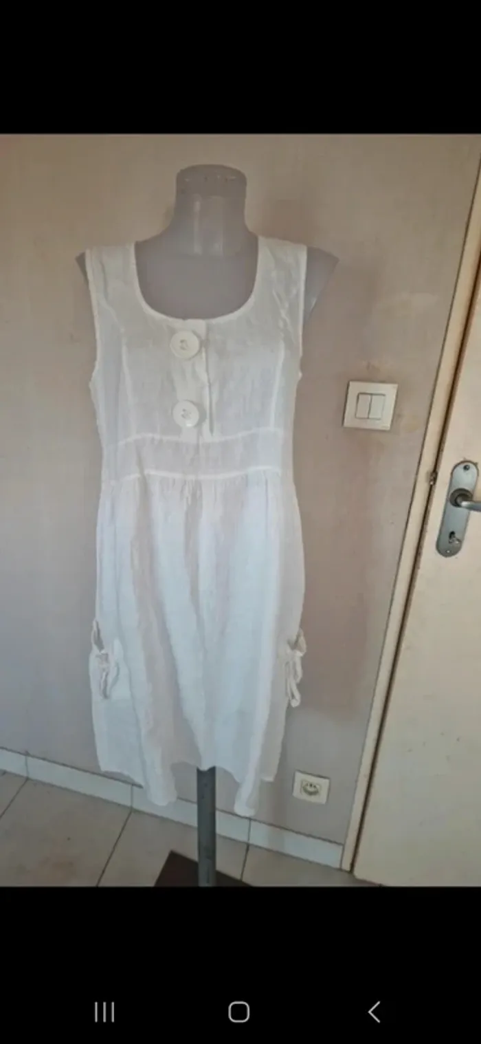 Robe longue blanche 100 %lin made in italy taille m