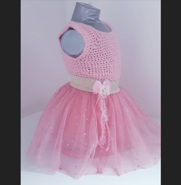 Vêtement ensemble robe tulle tricot fait main bébé fille 18 mois - photo numéro 4