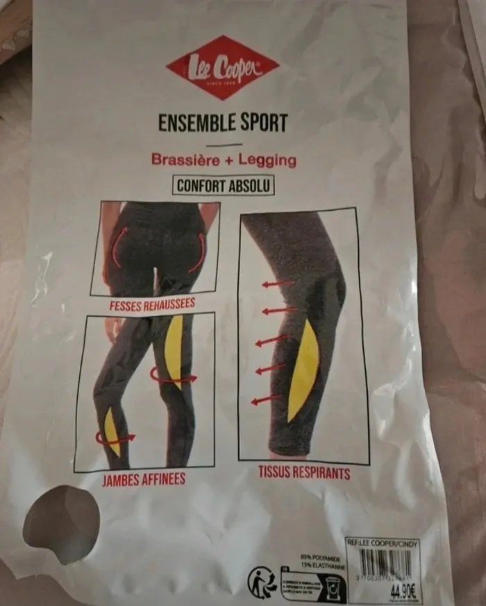 Ensemble sport brassière + legging gris jaune Lee Cooper Taille L/XL Neuf - photo numéro 8