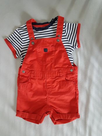 Ensemble 18m salopette short rouge et t shirt Obaibi
