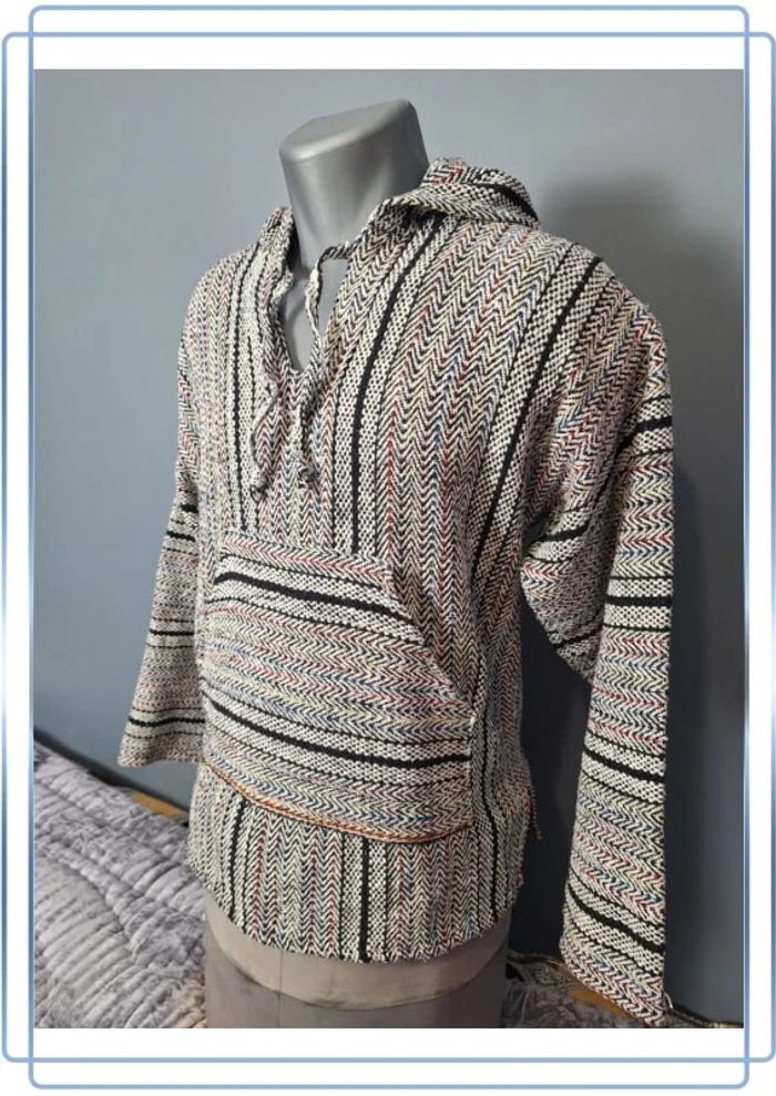 sweat a capuche / Hoodie/baja/poncho mexicain - taille S - homme - multicolore / fait main (287) - photo numéro 4