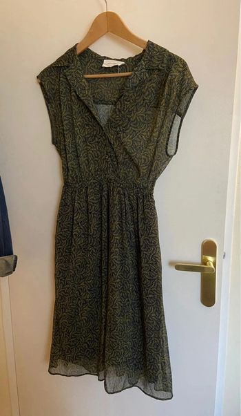 Robe fluide verte et bleu à motif feuilles américain Vintage Taille S