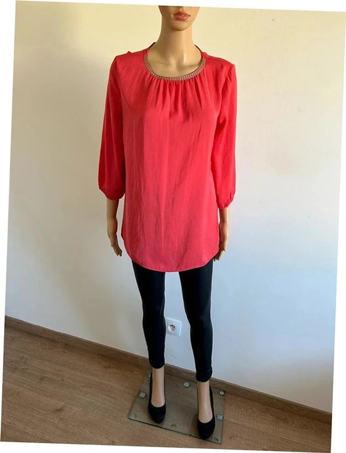 Blouse rose corail avec manches 3/4 Esprit taille 38 jamais portée - photo numéro 3