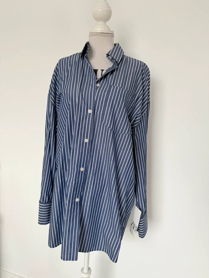 Chemise Zara S rayures camisa bleu blouse fluide Camicia Overhemd folder Blusa Camicetta haut manche - photo numéro 3
