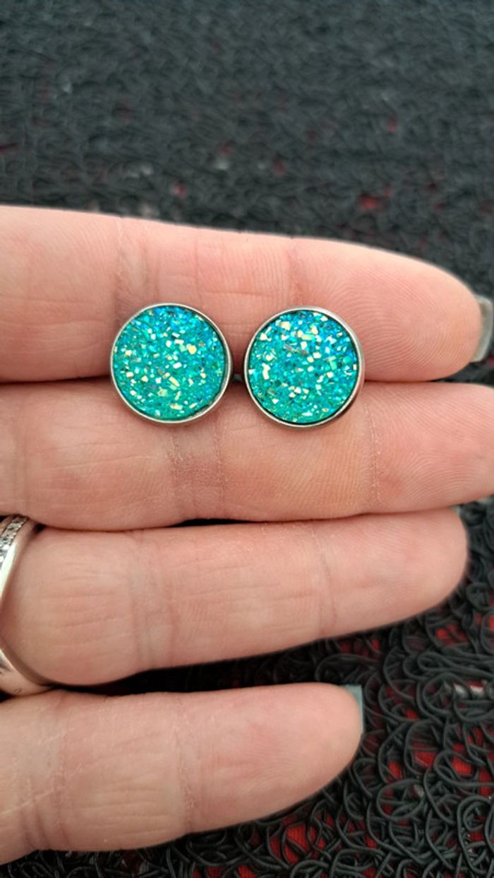 Boucles d'oreilles bleu turquoise - photo numéro 2
