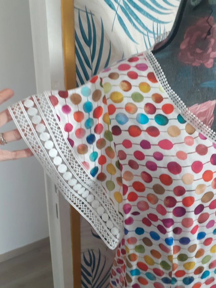 Robe imprimé pois multicolore broderie XL - photo numéro 2