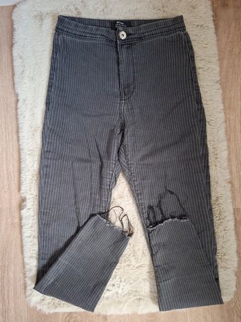 Pantalon Rayé gris bershka bas effiloché taille haute t36 #F36S-221