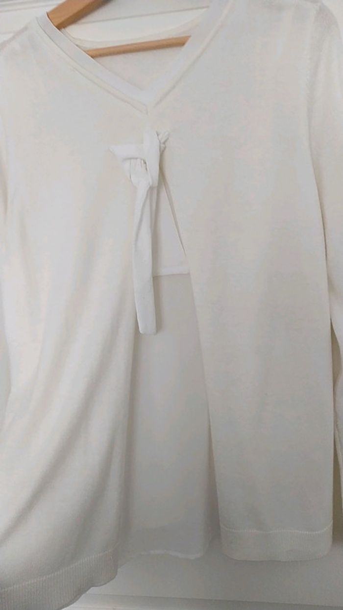 Pull blanc bi matière - photo numéro 3