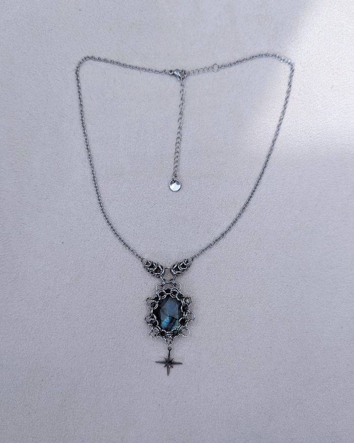Collier " Éclat stellaire " - acier inoxydable et labradorite facetee - photo numéro 2