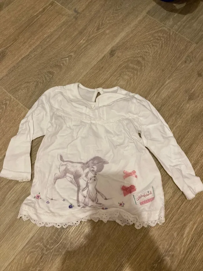 T shirt manches longues 9-12 mois bambi et panpan