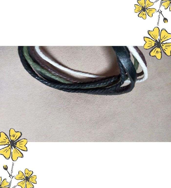 Bracelet en cuir multibrins - tons noir, kaki, blanc & marron - photo numéro 3