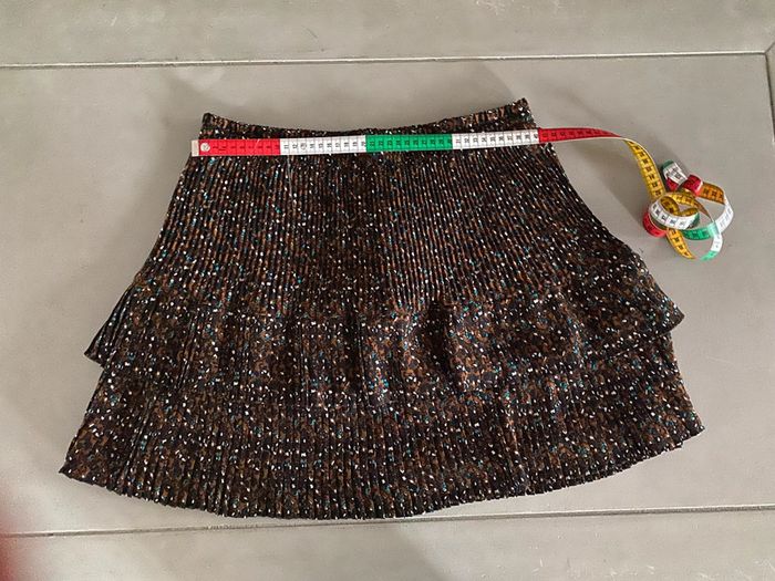 Jupe Promod plissée marron noire crème et bleu à volants taille 38 - photo numéro 12