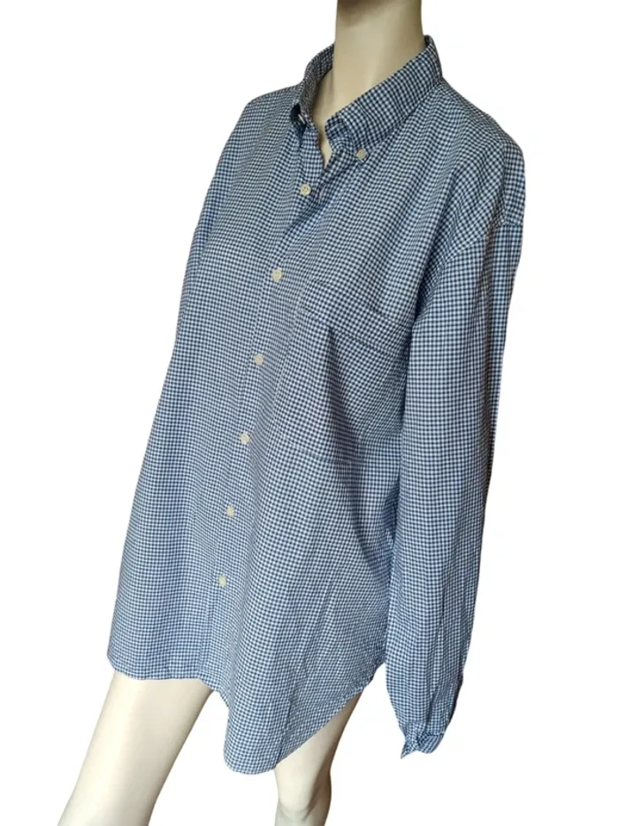 Chemise chemisier tunique printemps été automne vichy bleu marine vintage retro