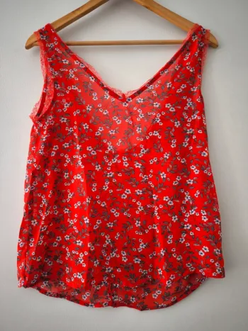 Blouse sans manche rouge fleurie – Exquiss's Paris – Taille S – Neuve