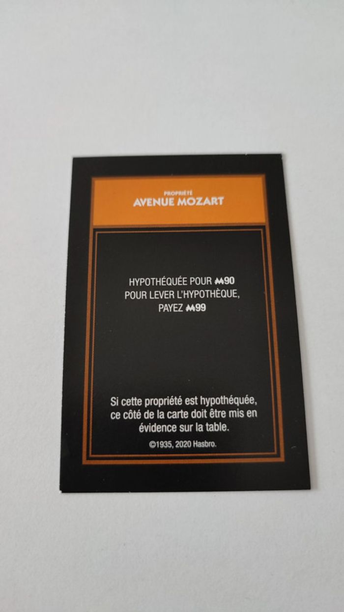 Carte Avenue Mozart pièce détachée jeu de société Monopoly mauvais perdants Hasbro Gaming #B77 - photo numéro 2