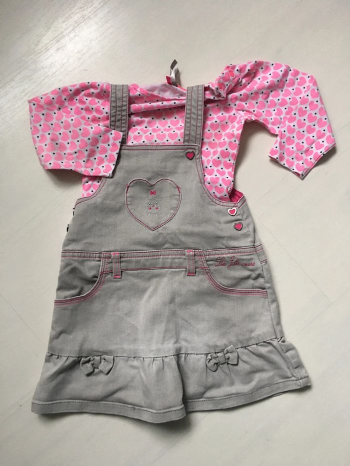 Robe salopette jean gris 2 ans