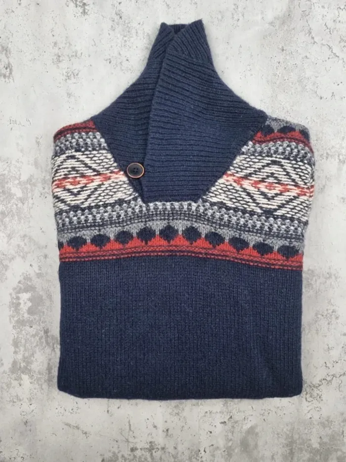 Pull col châle bleu marine à motifs Tommy Hilfiger – Taille M Homme (mesures en photos) - photo numéro 2