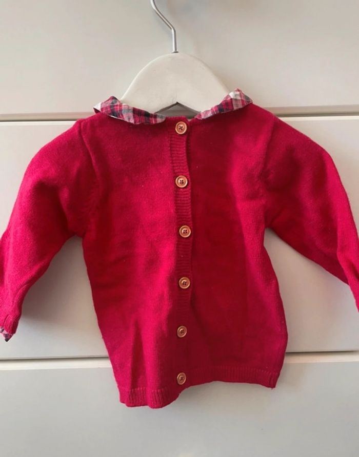 Pull à col Claudine bébé fille trois mois rose à carreaux bouton - photo numéro 2