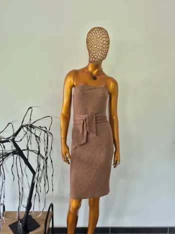 Robe Bustier Taupe Femme avec Ceinture à nouer Taille M