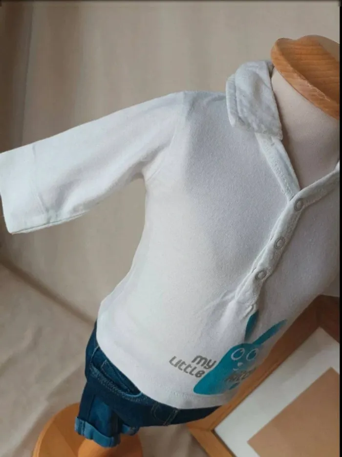 Ensemble polo manches longues et gilet zippé doux Kitchoun garçon 1 mois - photo numéro 6