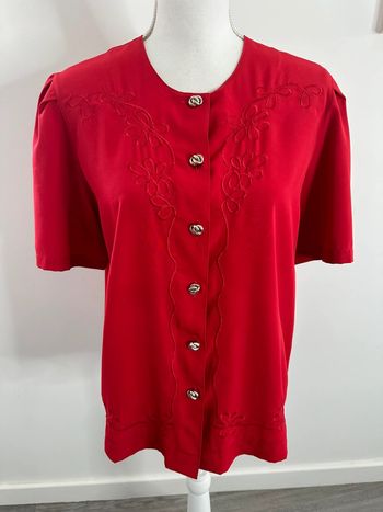 Blouse broderies rouge Vintage T38 M