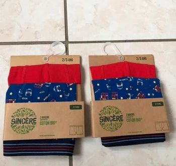 Lot de 4 Boxers Sincere garçon coton bio T 2/3 ans Neufs dans emballage