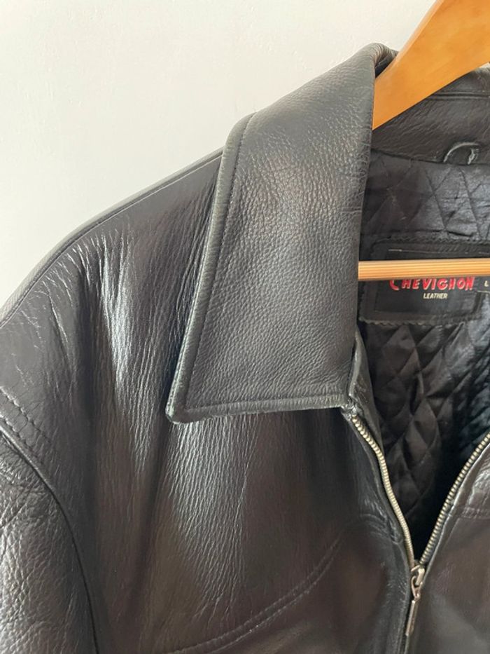 Blouson vintage homme en cuir véritable Chevignon marron années 90 taille L - photo numéro 4