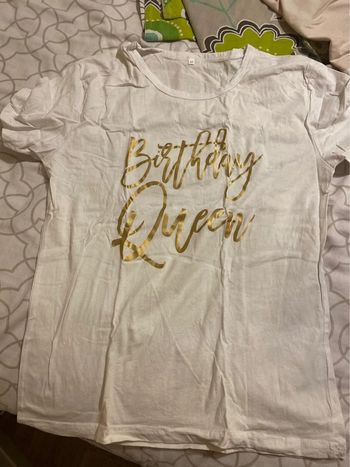 Tee shirt birthday queen doré blanc