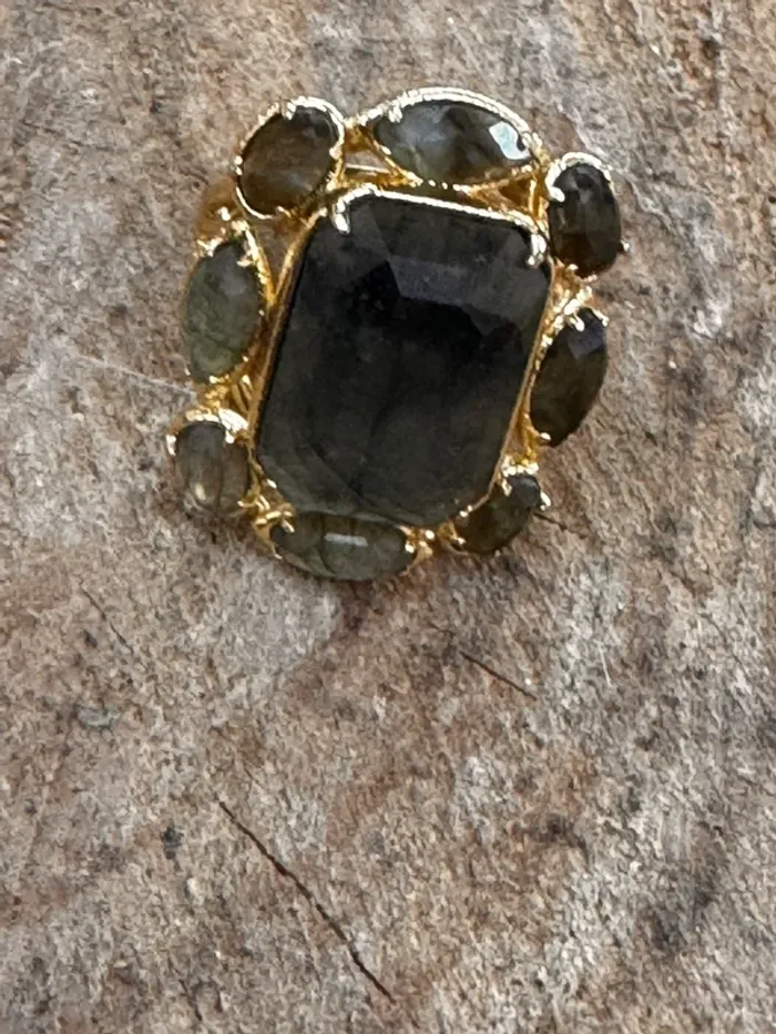 Grosse bague habaha paris labradorite acier inoxydable or réglable - photo numéro 6