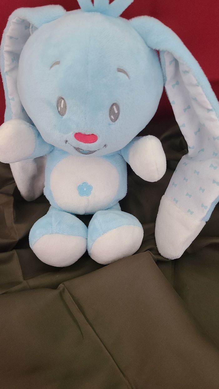 Doudou Lapin bleu et blanc fleur nœuds AUCHAN Achat occasion