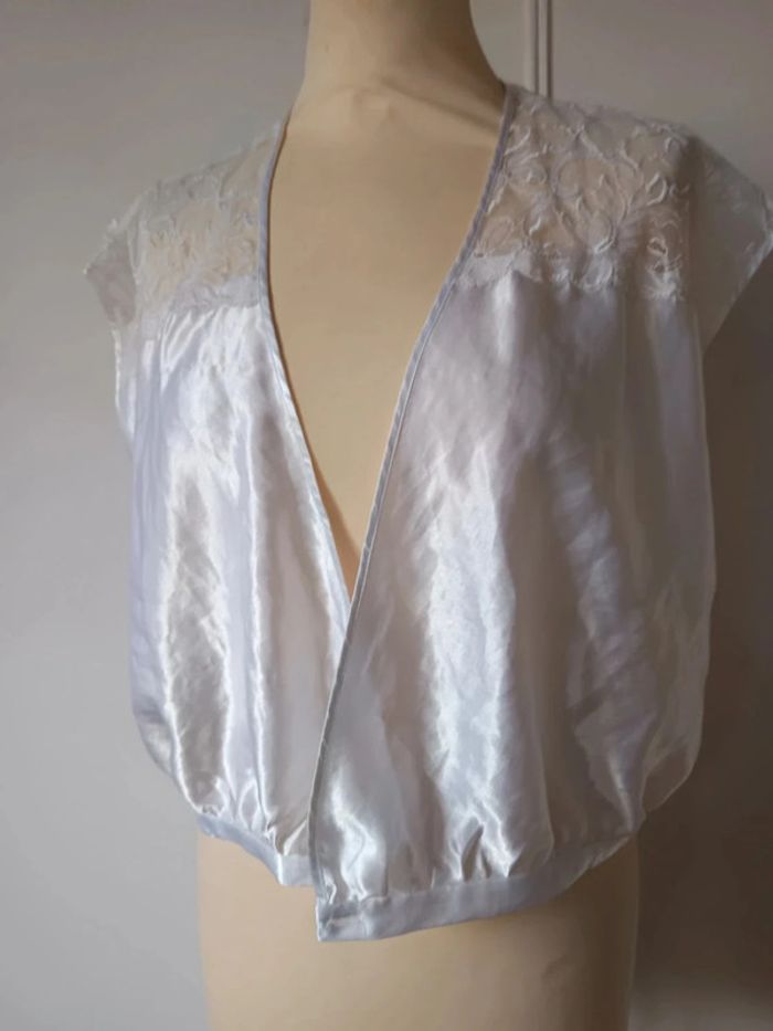 💎haut top sexy satiné brillant élégante été made in France vintage rare dentelle Warner taille l 40
