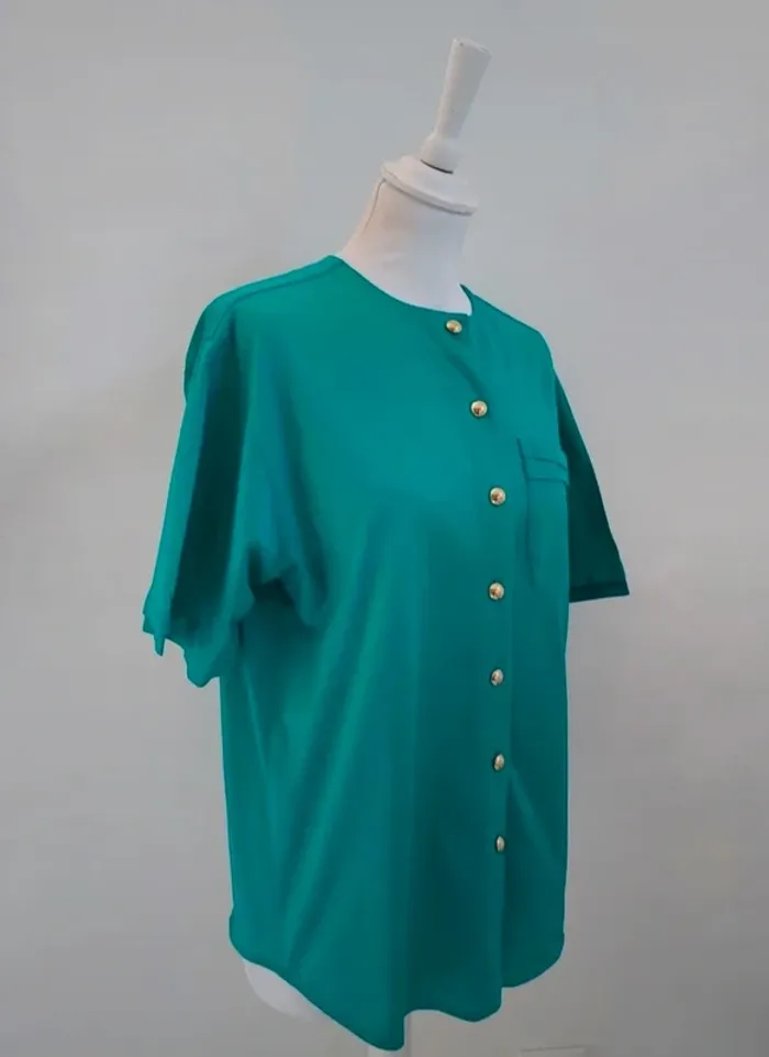 Chemise manches courtes en coton verte avec boutons dorés XL 42 - photo numéro 3