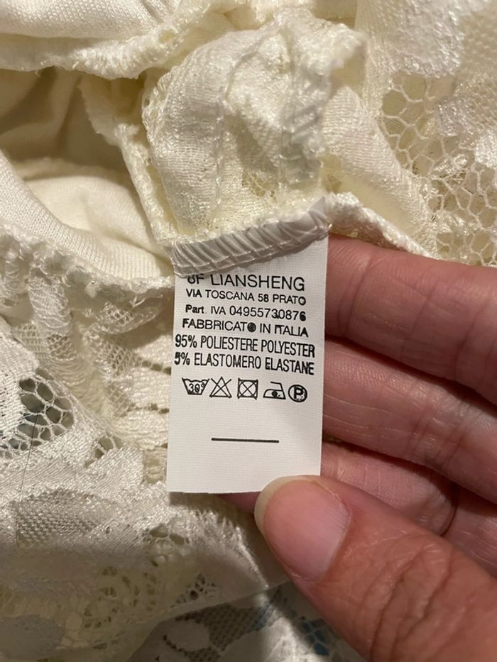 Blouse à manches 3/4 blanc à dentelle col V cache cœur taille élastique neuf lustyle taille 38 - photo numéro 10