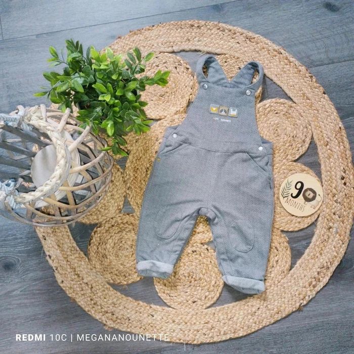 🐻 Salopette bébé Obaïbi – 9 mois 71 cm – Gris doux et confortable