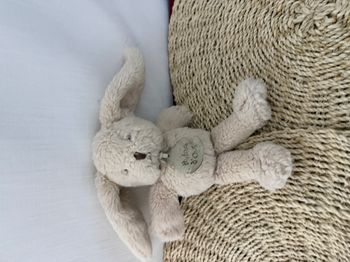 DOUDOU PELUCHE HISTOIRE D'OURS LAPIN ECRU UNI NEZ MARRON BILLES 