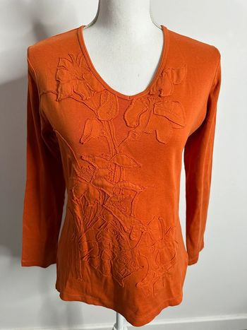 T-shirt broderies fleurs orange Vintage T1 36/38 S/M