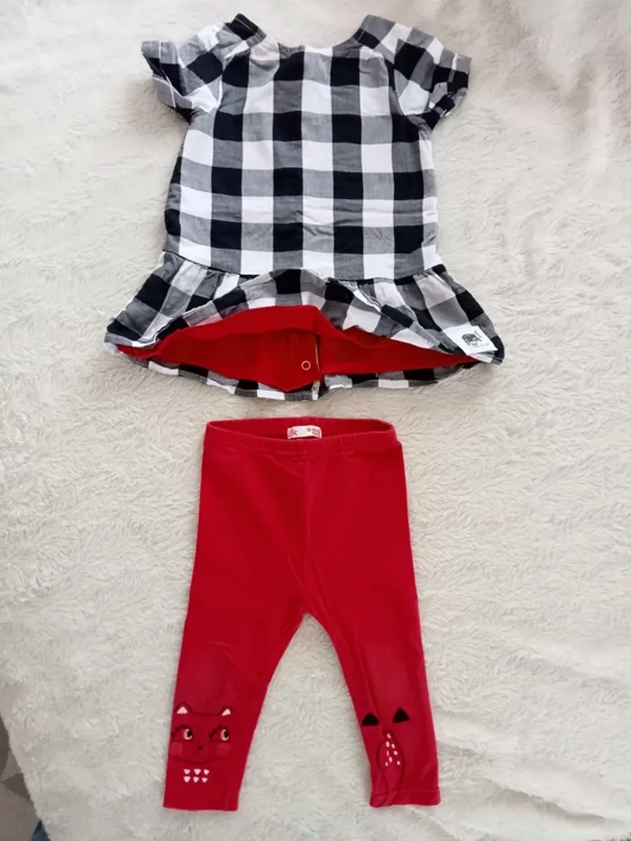 Robe a carreaux + legging rose 12 mois - 74cm - photo numéro 7