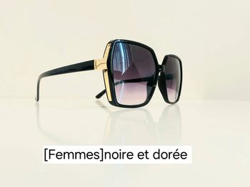 Lunette de soleil femme hexagonale noire et dorée verres dégradés UV protection catégorie 3
