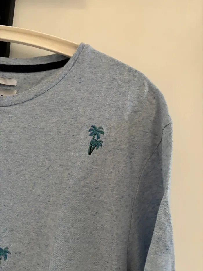 T-shirt bleu chiné palmier brodé Jules tbe t.L - photo numéro 3
